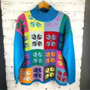 Vintage Colorblock Snowflake Fair Isle Knit Sweater